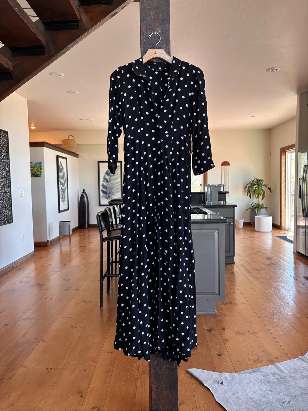 ZARA Woman Premium Collection Polka Dot Maxi Dress Black White Red Trim Size S - Picture 11 of 13